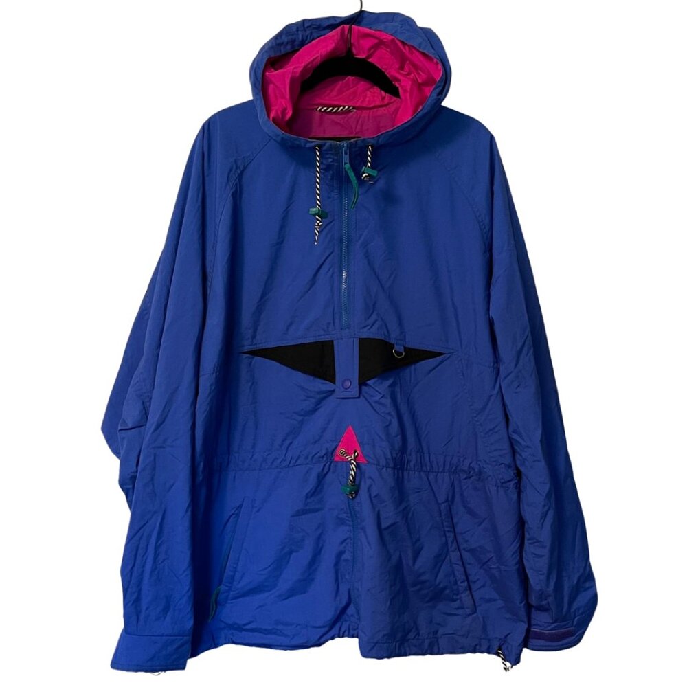 Vintage 90s Helly Hansen Blue & Pink Windbreaker Anorak Jacket XL Retro Outdoor